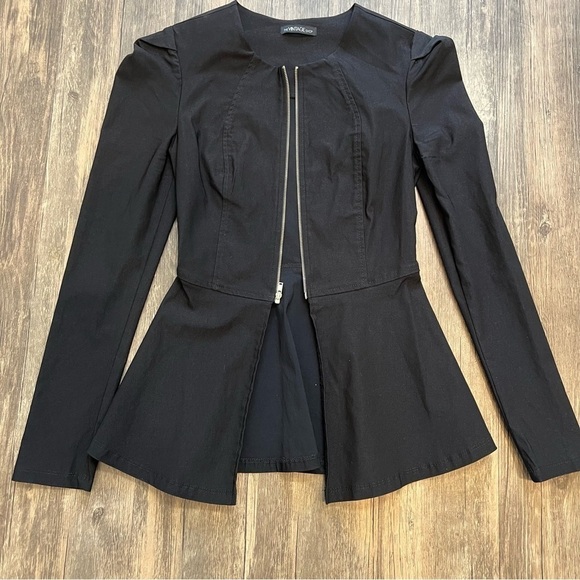 The Vintage Shop Women Black Collarless Zipped Peplum Hem Jacket. Size S - Picture 1 of 7